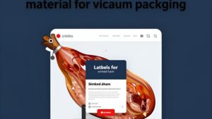 Современная иллюстрация этикеток для копченого окорока в вакуумной упаковке на светлом фоне